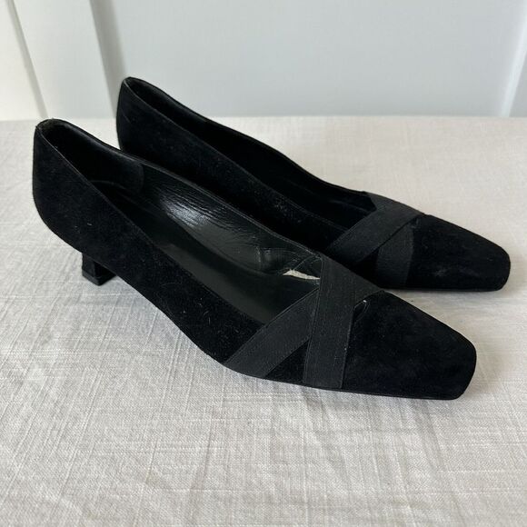 Stuart Weitzman Ladies Expo Elegant Tapered Pumps 8M Black Suede Heels‎ Shoes - Picture 3 of 7